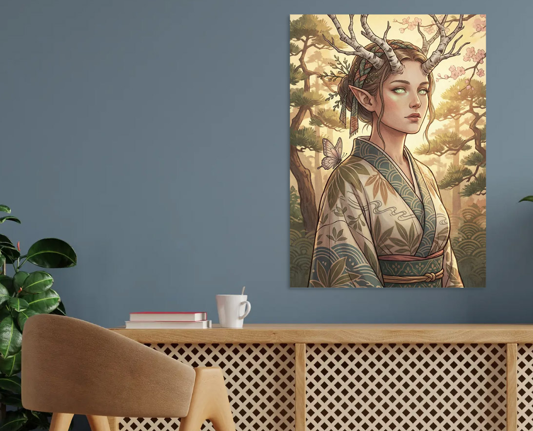 Fantasy Forest Nymph with Butterflies — metal poster wall art by Lineer